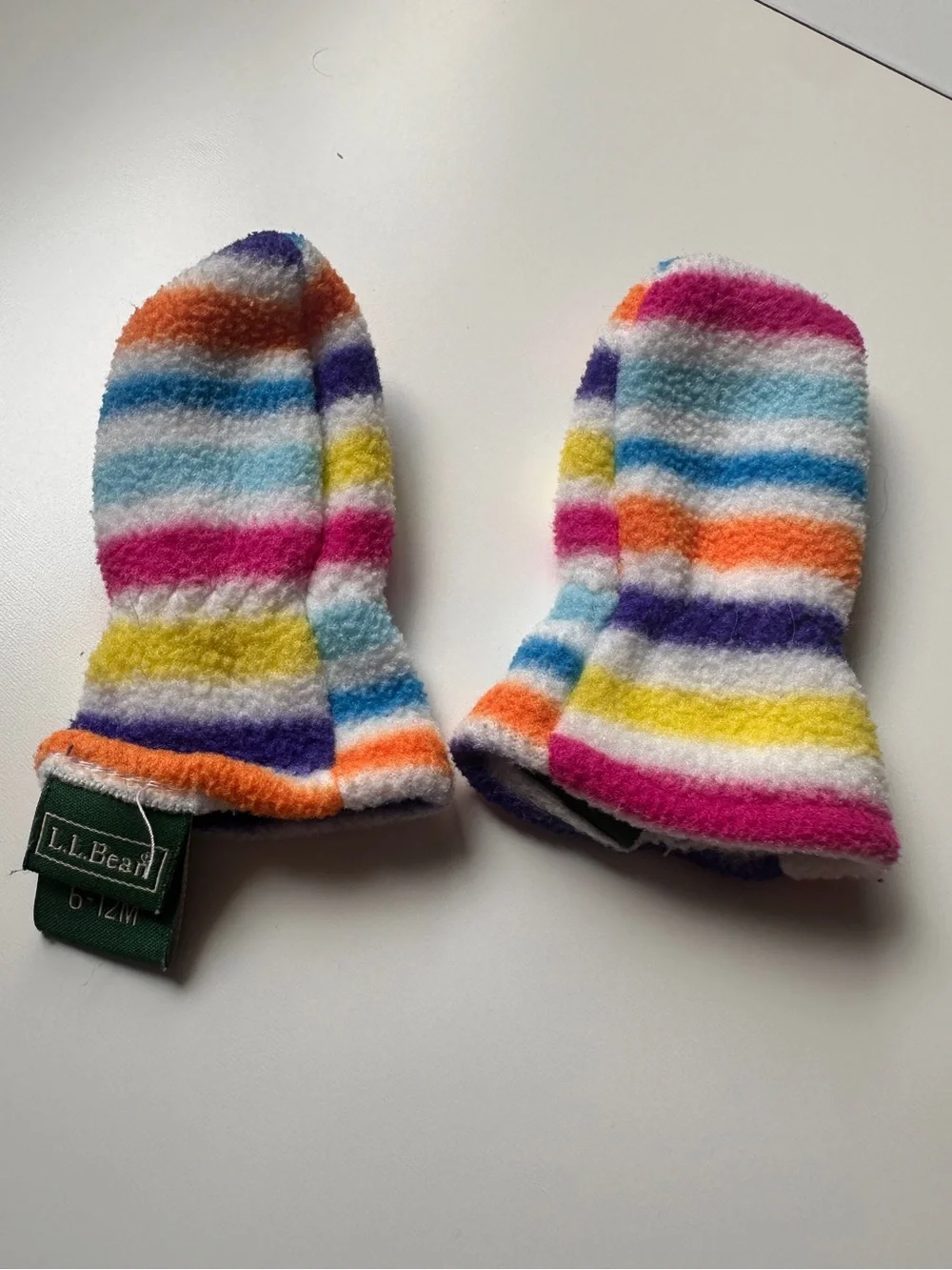 L.L.Bean Rainbow Striped Fleece Toddler Mittens Winter 6-12m